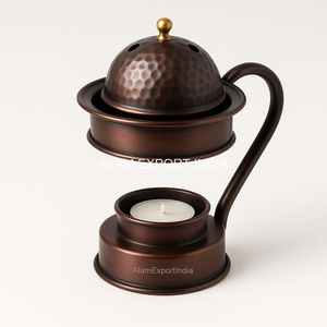 Brûleur d'encens aromatique turc traditionnel en cuivre brossé fait main, diffuseur pour yoga, méditation, cadeau spirituel, porte-bougie avec couvercle - Product Image 5