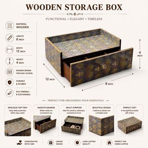 Handcrafted Lacquered Wooden Single Drawer Gold Storage Box | Decorative <b>Desk</b> Organizer Drawer | Jewelry Keepsake Box <b>Space</b> - Product Image 5