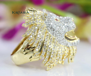 Bague tête de lion pour homme avec diamant et rubis de culture en argent 925 plaqué or jaune, style luxueux, bijou unisexe, cadeau - Product Image 4