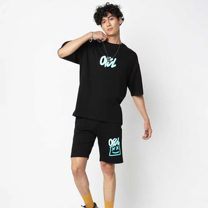 Conjunto de Ropa para Hombre, Verano, Algodón, Holgado, Informal, Dos Piezas, Camiseta y Pantalones Cortos de Playa, Traje Estampado de 2 Piezas para Hombre - Product Image 1