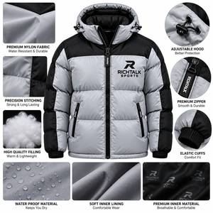 Chaqueta Acolchada con Capucha para Hombre, Cálida, Cortavientos, con Bloques de Color, Cierre de Cremallera, Estilo Deportivo, Acolchado Grueso de Poliéster, Parte Delantera Suave - Product Image 6