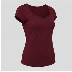 Damen-T-Shirt in Burgunderrot mit Sweetheart-Ausschnitt und Kurzen Ärmeln, Figurbetont WTS-0093 - Product Image 4