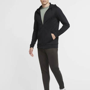 Sweat à capuche zippé intégral noir pour homme, veste de sport athlétique en polaire avec cordon de serrage, idéal pour l'entraînement en salle de sport, vente en gros - Product Image 3