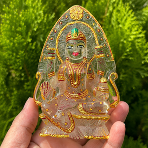Estatua de Lakshmi de Cuarzo Transparente Tallada a Mano, Ídolo de la Diosa Hindú Pintado a Mano, Decoración de Cristal para el Hogar, Regalo de Buena Suerte - Product Image 4