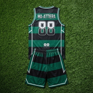 Ensemble Maillot et Short de Basketball Personnalisé pour Homme, Rayures Vertes et Noires, Sans Manches, Respirant, Tenue de Sport d'Équipe - Product Image 5