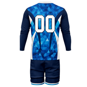 Men Blue Green Sublimated Volleyball Uniform Long Sleeve Polyester Sports Set <b>Athletic</b> Team Match Performance Apparel - Product Image 3