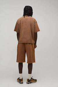 Men Oversized Acid Wash Shirt and Shorts <b>Set</b> Heavyweight Cotton Vintage Streetwear Summer Two Piece Outfit Custom Logo loose fit - Product Image 2