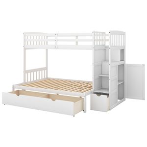 Letto a Castello Bianco Convertibile con Ripiani e Cassetti per Bambini - Product Image 4
