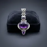 Pendentif en argent sterling 925 avec trois pierres d'améthyste magiques violettes, bijoux faits à la main les plus vendus