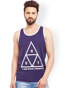 Camiseta sin Mangas con Estampado Geométrico Morado para Hombre, Cuello Redondo, Estilo Casual, Transpirable, de Algodón, con Diseño de Logotipo Frontal - Product Image 4