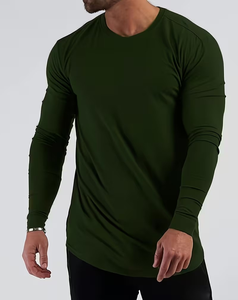 Customized 100% Cotton Men's Long Sleeve Knitted O Neck Solid Blank Tee Breathable Front Logo 180g Casual Wear Regular Fit Plain - Product Image 5
