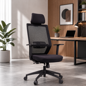 High Back Fabric Office <b>Chair</b> with Lumbar Support Adjustable Height Metal Base Ergonomic Design for Home Office Use - Product Image 1
