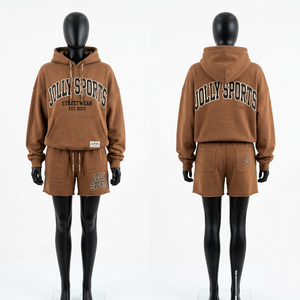 Women Hoodie Short Set Premium Cotton Polyester Fleece Teal Custom Embroidery <b>Patch</b> Puff Print Logo Hoodie Shorts Set for Women - Product Image 6