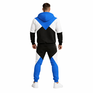 Men's Blue Black Color Block Tracksuit Set Zip <b>Hoodie</b> and Jogger Pants Casual Sportswear Streetwear Gym Wear Outfit - Product Image 5