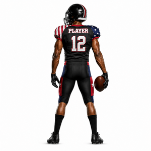 Conjunto de Uniforme de Fútbol Americano de los Vengadores, Jersey Sublimado Negro con Cuello en V y Patrón de Bandera para Hombre, con Protecciones, Estilo Ajustado - Product Image 3