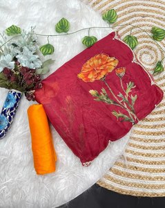 Sari en soie Cutdana Moti Teby à motifs floraux, Sari en soie Teby à motifs floraux élégants, Sari de créateur numérique à motifs floraux, Sari en soie au travail floral raffiné - Product Image 1