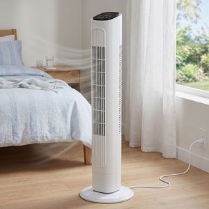 Ventilateur sur pied standard américain de 36 pouces, 110 V, 45 W, corps en plastique blanc, moteur en cuivre, commande tactile et télécommande - Product Image 1