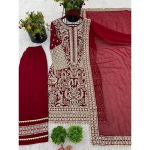 Conjunto de Fiesta de Diseño XL con Top de Chifón, Pantalones Palazzo y Dupatta, con Bordado Intenso, Aspecto Elegante - Product Image 1