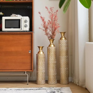 Juego de 3 Jarrones Modernos de Aluminio para Mesa, Hechos a Mano, Ecológicos, Decorativos, con Patrón Dorado y Blanco - Product Image 5