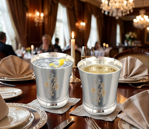 Verre à boire de qualité supérieure plaqué argent avec motif floral doré, vaisselle de luxe pour la restauration royale et la table d'hôtel - Product Image 1