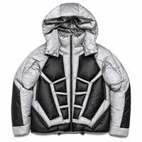 Veste matelassée à capuche streetwear personnalisée en argent et noir avec fermeture éclair sur le devant pour un usage unisexe en hiver