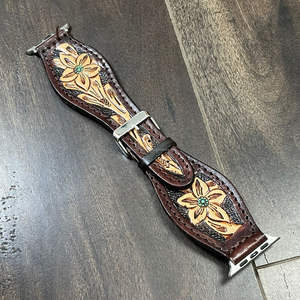 Correas de Reloj de Cuero Vacuno Floral Hechas a Mano por Diseñadores de Lujo, Correa de Repuesto de Cuero Repujado de Moda para Reloj Inteligente - Product Image 4