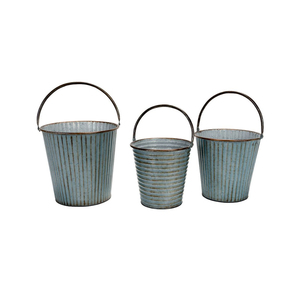 Cubos de Almacenamiento de Metal Galvanizado con Diseño Clásico Hechos a Mano, con Asa de Madera Sólida para Decoración del Hogar y Jardín - Product Image 5