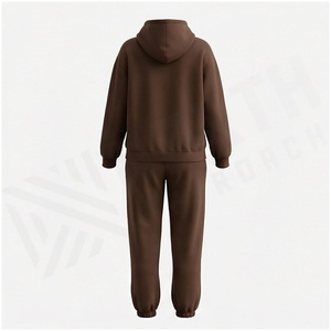<b>Women</b> 100% Cotton Hooded Sweatshirt & <b>Joggers</b> Set Solid Color Loose Fit Casual Tracksuit Autumn Full Length Midweight <b>Fleece</b> - Product Image 2