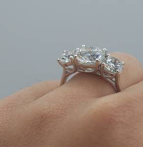 3.40 CT 3 Stone Lab Grown <b>Diamond</b> <b>Ring</b> in 18K Gold Plated | IGI Certified Luxury Engagement <b>Ring</b> | Bridal Jewelry Filled Stones - Product Image 3