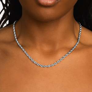 <b>Rope</b> <b>Chain</b> Necklace 925 Sterling Silver Rhodium Plated Hiphop Women's Everyday Wear GRA Certified - Product Image 1