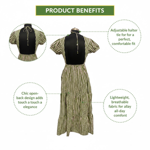 Vestido Premium Hecho a Mano de Algodón a Rayas con Volantes, Cuello Redondo, Mangas Abullonadas, Panel Maxi, Ropa Casual para Mujer, Obra Maestra de Lujo - Product Image 6