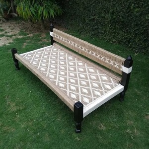 Handwoven Wooden Charpai <b>Bench</b> With Geometric Pattern Outdoor Rustic Modern Design Durable Home Furniture - Product Image 3