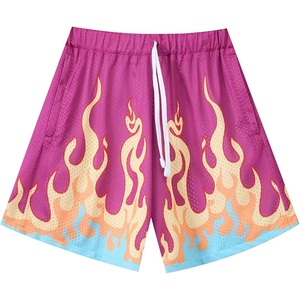 Shorts pour hommes en mesh imprimé flamme, taille élastique, séchage rapide, pour le sport, la course, la gym, les entraînements, le streetwear décontracté - Product Image 1