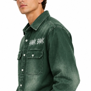 Men Denim Shirt Long Sleeve Casual Up Shirt <b>Button</b> Up With Chest Pockets <b>Turn</b> Down Collar Twill Fabric Autumn Wear Shirt - Product Image 6