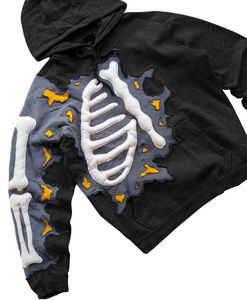 Sudadera con Capucha Negra para Hombre, Corte Regular, Diseño de Esqueleto, Manga Larga, Informal, para Invierno - Product Image 4