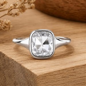 10k 14k 18k White Yellow <b>Rose</b> Solid Gold Fine Jewelry Ring With Cushion <b>Rose</b> Cut Lab Grown Diamond Bezel Setting Elegant Shape - Product Image 1