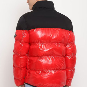 Chaqueta Acolchada para Hombre, Color Rojo y Negro, con Cuello Alto, Cierre de Cremallera, Resistente al Viento, Relleno de Poliéster, Chaqueta Casual de Invierno - Product Image 3