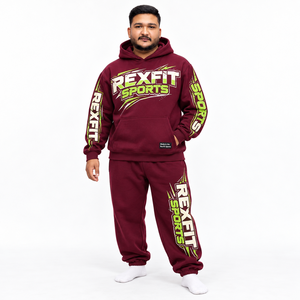 Ensemble streetwear d'hiver personnalisé avec motif graphique, pull en molleton unisexe à étiquette personnalisée, survêtement imprimé avec manches à revers - Product Image 1