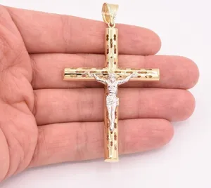Tishya - Colgante de Cruz con Crucifijo de Jesucristo de 3.25 Pulgadas, Corte Brillante, Oro Amarillo y Blanco de 10K, Amuleto de Lujo para Mujer, Regalo de Aniversario - Product Image 6