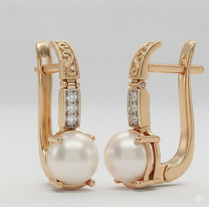 Pendientes de Perlas en Tono Dorado con Aspecto de Diamante para Mujer, Ideales para Fiestas - Product Image 1