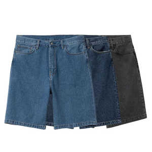 Custom Logo Color Vintage Casual Men <b>Boot</b> Cut Mid Distressed Denim Baggy Wash Jorts Jeans Shorts - Product Image 1