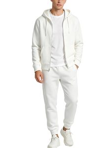 Ensemble sweat-shirt et pantalon de jogging pour homme, hiver, uni, à capuche, zippé, tricoté, imperméable, 100% polyester, coupe classique, décontracté, avec poches - Product Image 4