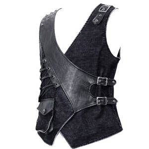 Gilet da Uomo in <span class=keywords><strong>Ecopelle</strong></span> con Design Asimmetrico e Accenti Gotici, Dettagli con Lacci e Fibbie Argentate, Personalizzabile all'Ingrosso - Product Image 2