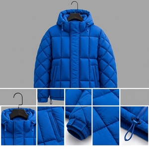 <b>Mens</b> Reversible Puffer Jacket <b>Navy</b> Cream Two Tone Winter Coat Quilted Insulated High Collar Full Zip Outdoor Jacket - Product Image 1