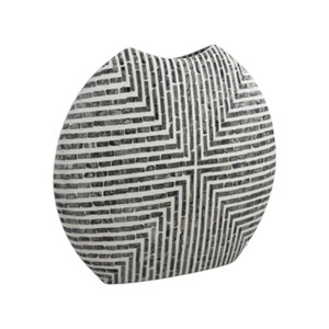 Jarrón Decorativo de Lujo Redondo de Madreperla, Diseño de Rayas Negras para Interiores Modernos - Product Image 1