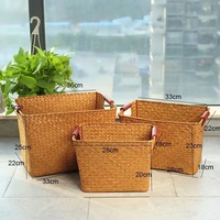 Ensemble de 3 paniers en jonc de mer avec poignées souples, paniers de rangement faits à la main, vente en gros, écologiques, fabriqués au Vietnam