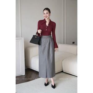 Jupe crayon plissée taille haute CV167, coupe droite, longueur cheville, pour femme de bureau et navetteuse - Product Image 3