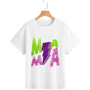 Camiseta de Algodón de Primera Calidad con Bordado de Lentejuelas con Texto MAMA, Informal y Personalizada para el Día del Partido de Fútbol, Tendencia 2026, para Mujer - Product Image 1
