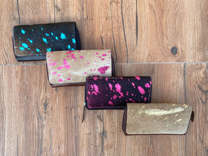 Portefeuilles à rabat en cuir véritable métallisé Western Hair On pour femmes Western Cowhide Credit Card Wallet Trending Luxury Phone Clutch - Product Image 3