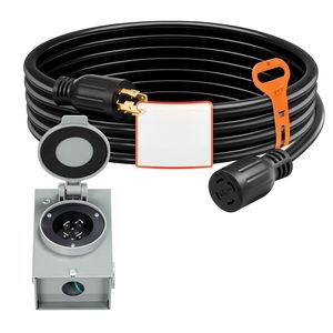 Scatola di Ingresso Alimentazione per Generatore Resistente da 30 Ampere con Cavo di Prolunga di Alimentazione SJTW da 50 Piedi (15 FT) 125/250V NEMA L14 30P L14 30R 10 AWG - Product Image 1